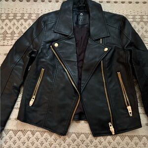 Blank NYC Black Leather Jacket with Gold Zippers